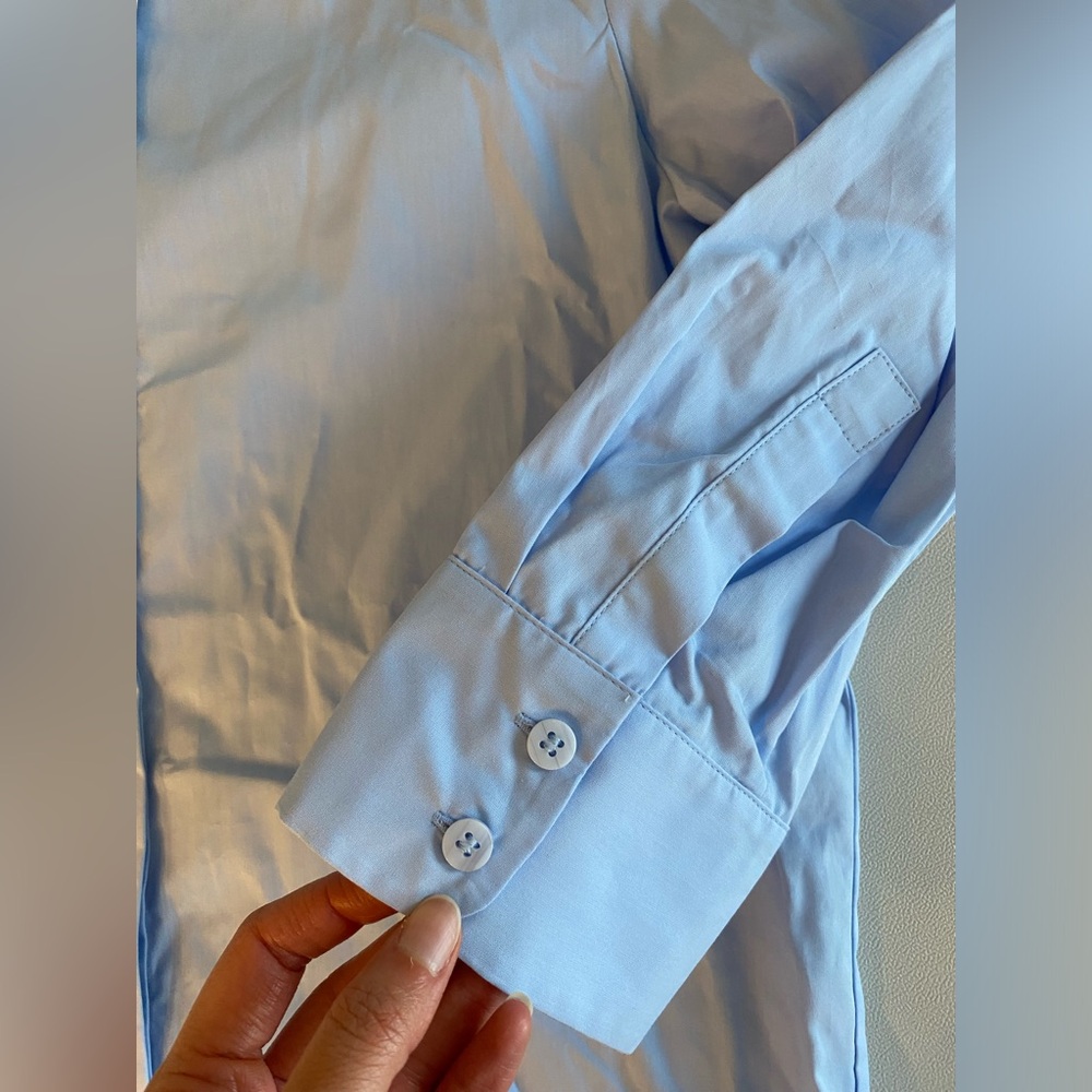 Zara Slim Fit Poplin Cotton Shirt Light Blue below-the-elbow sleeves ZW XS NWT - Picture 16 of 16